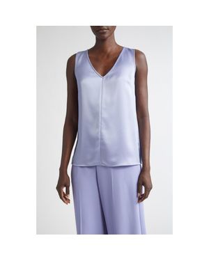 St. John Liquid Satin V-Neck Tank - Blue