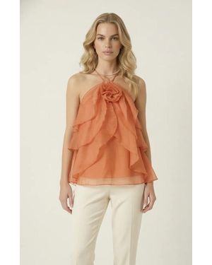 Modenaire Halter Ruffle Chiffon Top - Multicolor