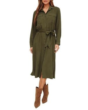 Bella Dahl Tie Waist Long Sleeve Midi Dress - Green