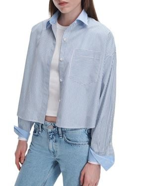 Rag & Bone Marin Striped Cropped Cotton Shirt - Blue