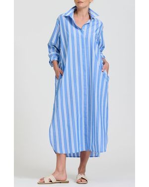 SHIRTY Button Side Stripe Cotton Shirtdress - Blue