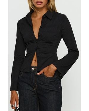 Princess Polly Emersonne Cotton Blend Button-Up Shirt - Black