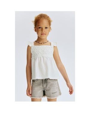 H&M Ruffle-Trimmed Cotton Top - White