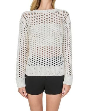 Endless Rose Sequins Open Stitch Sweater - White