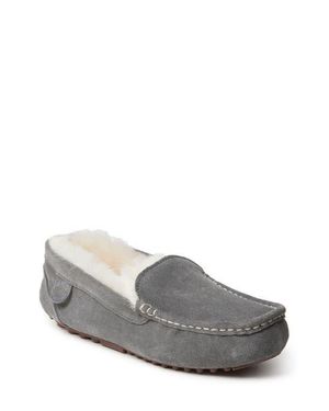 Dearfoams Fireside Mel Genuine Shearling Moccasin Slippers - Gray