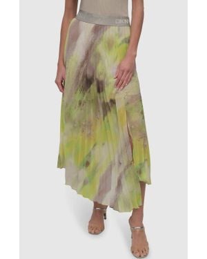 DKNY Print Pleated Asymmetric Midi Skirt - Green