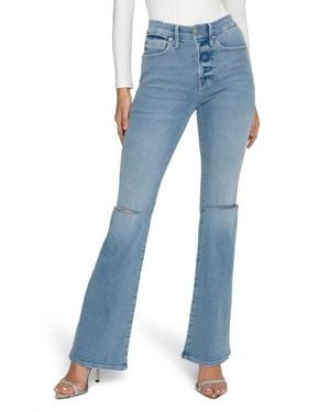 GOOD AMERICAN Good Flare Ripped High Waist Deep-V Jeans - Blue