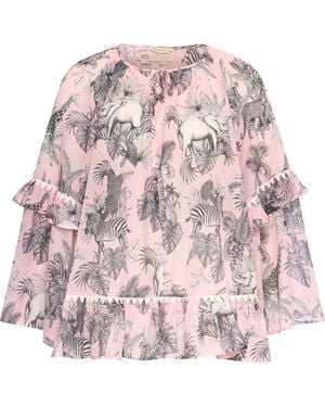 Maison Common Printed Batist Blouse With Ruffles - Pink