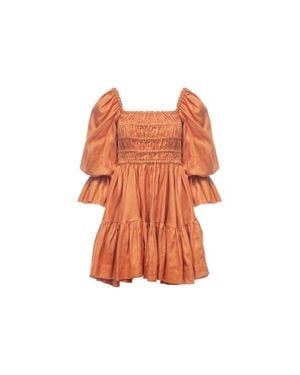 Vasiliki Amelia Ruched Mini Linen Dress - Orange
