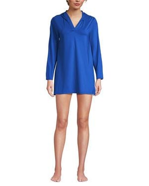 Lands' End Cotton Jersey Long Sleeve Hooded Swim Cover-Up Dress - Blue