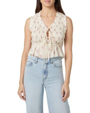 Habitual Cotton Shirred Tie Front Top - Blue