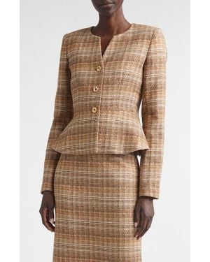 St. John Margaret Gilded Tweed Peplum Jacket - Brown