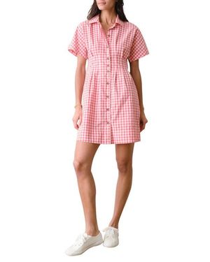 Marine Layer Nova Pima Cotton Gingham Mini Shirtdress - Pink