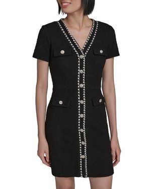 Karl Lagerfeld Braided Trim Tweed Sheath Dress - Black