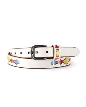 Old Trend Boho Genuine Leather Stitched Perforated Detail Belt - White