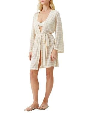 Melissa Odabash Anna Metallic Long Sleeve Cover-Up - Natural