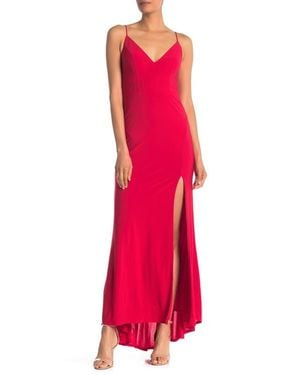 Jump Apparel Plunge V-Neck Jersey Gown - Red