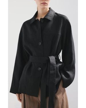Mango Belted Linen Jacket - Black