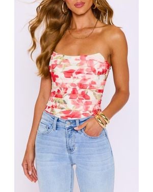 Vici Collection Elise Ruched Floral Print Strapless Top - Blue