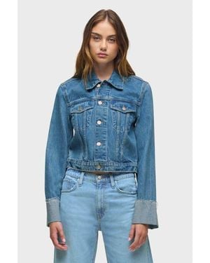 Hudson Jeans Cuffed Cropped Denim Jacket - Blue
