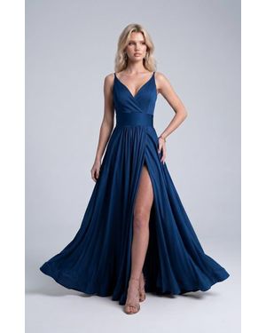 Jessica Angel Cross Front Neck Empire Waist Satin Gown - Blue