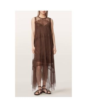 AllSaints Clara Sheer Lace Sleeveless Handkerchief Hem Dress - Brown