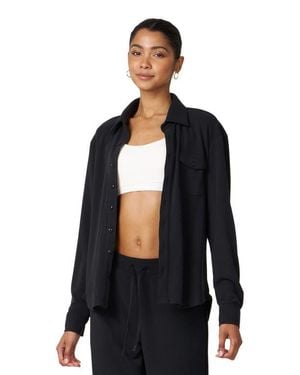 Rebody Active Retreat Waffle Button Down Shirt - Black