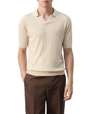 Mango Regular Fit Linen Blend Rib Polo - Natural