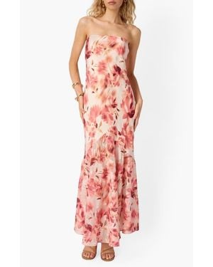 Cami NYC Maristela Abstract Floral Strapless Silk Crêpe De Chine Dress - Red