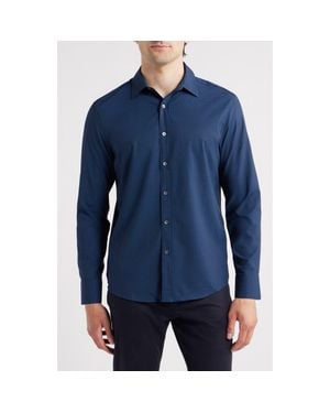 W.r.k. Trim Fit Abstract Cube Print Performance Button-Up Shirt - Blue