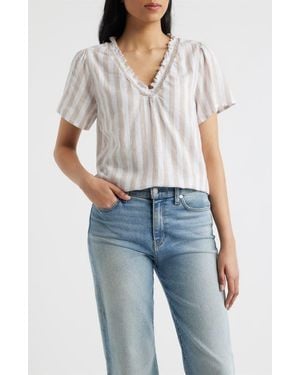 Beach Lunch Lounge Bree Ruffle Linen & Cotton Top - White