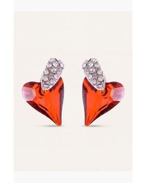 Modenaire Dangle Crystal Heart Earrings - Red