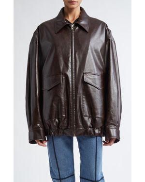 MM6 by Maison Margiela Oversize Faux Leather Bomber Jacket - Black