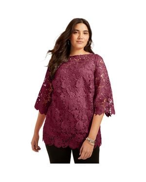 June + Vie Allover Lace Top - Red