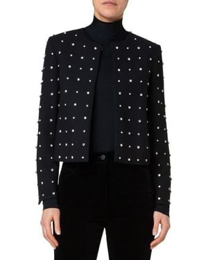 Akris Punto Crystal Stud Stretch Wool Crepe Jacket - Black