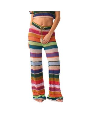 PQ Swim Bree Boho Stripe Sheer Cover-Up Pants - Red