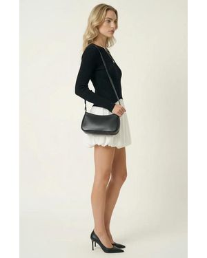 Modenaire Knit And Woven Fit-And-Flare Mini Dress With Ribbed Long Sleeve Top - Black