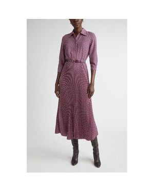 St. John Print Pleated Shirtdress - Purple