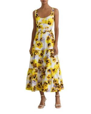 Reiss Erin Floral Belted Midi Sundress - Yellow