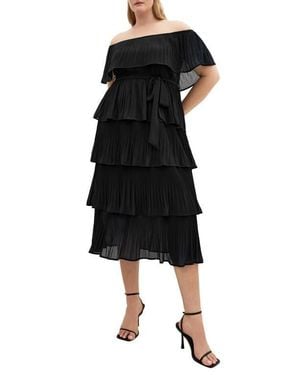 City Chic Night Garden Off The Shoulder Tiered Dress - Black