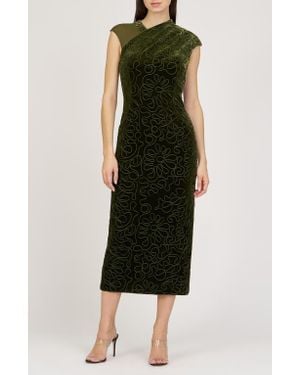 JS Collections Emiliana Asymmetric Velvet Midi Dress - Black