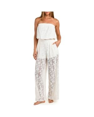 Sunshine 79 Celestial Petals Open Stitch Cover-Up Jumpsuit - White