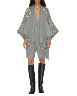 Burberry Vintage Check Wool Cape - Gray