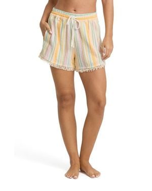 Billabong Palm Viva Stripe Fringe Hem Drawstring Shorts - Natural