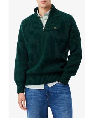 Lacoste Classic Fit Quarter Zip Wool Rib Sweater - Green