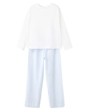 Mango Two-Piece Stripe Cotton Pajamas - White