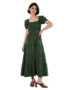 Apricot Smocked Cotton Poplin Midi Dress - Green