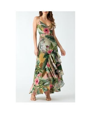 Guess Tracie Tropical Print High-Low Dress - Green