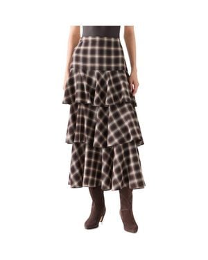 Akris Punto Plaid Ruffle Tier Midi Skirt - Black