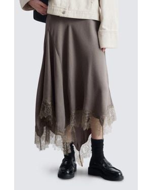 & Other Stories Lace Trim Handkerchief Hem Midi Skirt - Brown